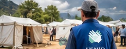 A USMIO volunteer at a relief site