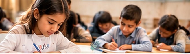 Children studying in a classroom